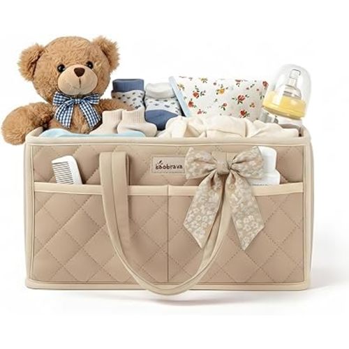 Diaper Caddy Organizer For Changing Table,Dutch Velvet Baby Diaper Caddy With 3 Removable Compartments &4 Side Pockets,Portable Diaper Basket For Car Organizer,Nursery Organizer For Essential Supplies