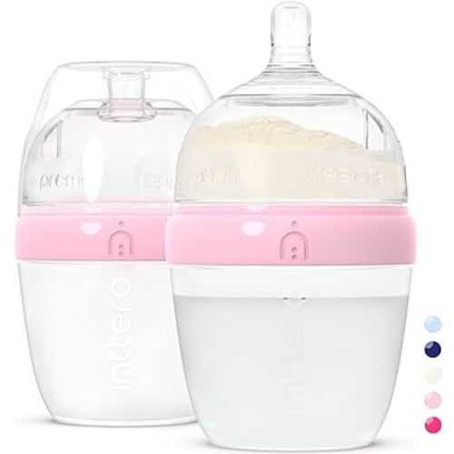 INTTERO 6oz Pink Formula Dispenser Anti-Colic Baby Bottles - 2 Pack/Slow Flow (Cute Pink) — Everyday Baby Essential — Formula Bottle On The Go — Biberones para Formula — Pop Yummy Baby Mixie Brezza