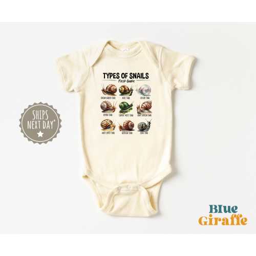 Types Of Snails Baby Onesie® - Snail Lover baby Bodysuit - Insect Field Guide Kids Tee - Future Entomologist - Natural Kids Shirts