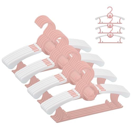 Baby Nursery Closet Hangers, JSF 20pcs Pink Ultra Thin Non-Slip and Extendable Laundry Infant Pant Hanger for Newborn Clothes Adjustable Children Coat Hanger for Girl Boy Toddler Kids Child