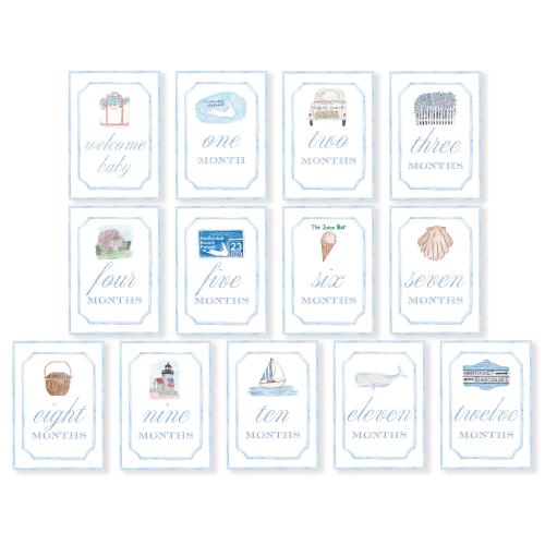 Nantucket Baby Monthly Milestone Cards Watercolor | New Baby Gift | Nantucket Nursery Decor | Coastal Beach Baby Boy Milestone Cards