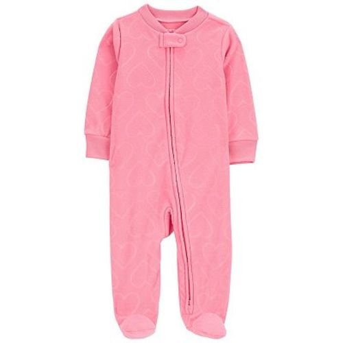 Baby Girl Carter's Heart Print Fleece Zip-Up Footie Sleep & Play, Newborn