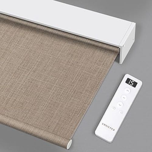 Motorized Blinds Roller Shade with Remote: Canisteo Automatic Smart Blind for Windows 100% Blackout, Electric Blinds Compatible with Alexa/Google Home/Apple Homekit, Customized Size, Neat Light Brown