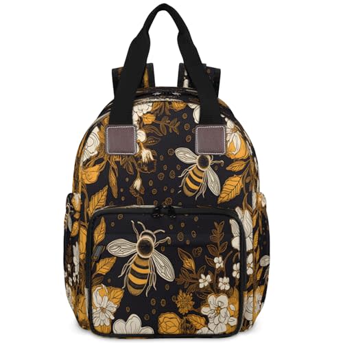 KOBLEN Floral Bumble Bee Diaper Bag Backpack Baby Essentials Travel Tote Bag with Insulated Pockets Multi-functional Diaper Bags Organizer Bag for Women Men