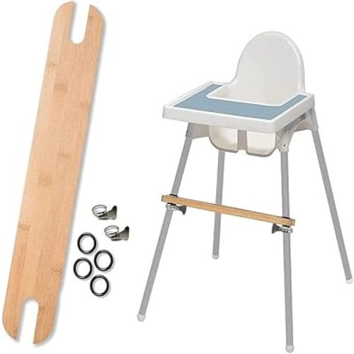 High Chair Footrest, Non-Slip Adjustable Natural Bamboo Wooden Foot Rest for Baby High Chair Footrest with 4 Rubber Rings, Compatible with Antilope IKEA Highchair Accessories…