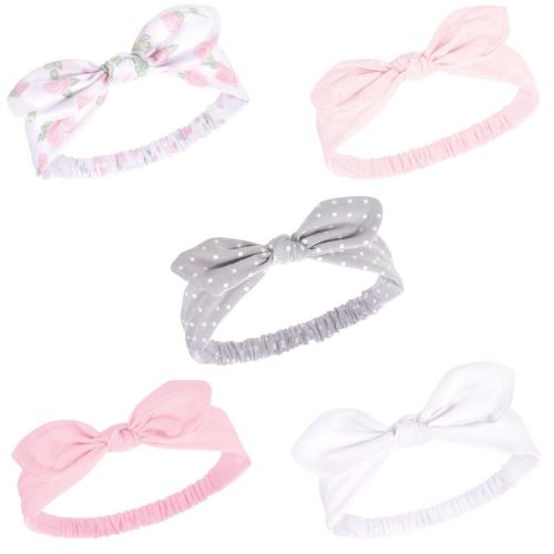 Hudson Baby Infant Girl Headbands 5pk, Pink Rose, 0-24 Months