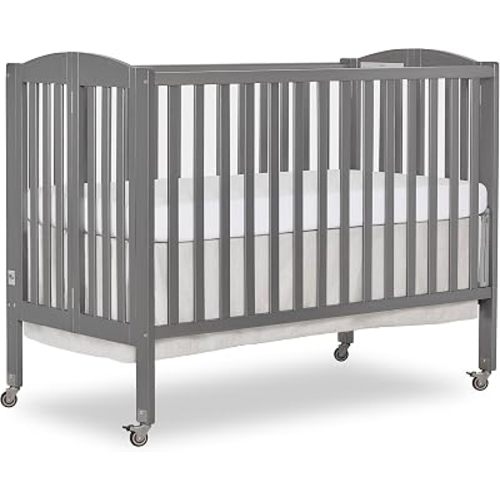 Dream On Me Full Size 2-in-1 Folding Baby Crib, GREENGUARD Gold, Steel Grey