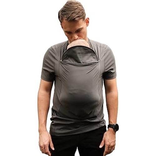 Lalabu The Dad Shirt | Hands-Free Baby Carrier for Dad with Kangaroo Pouch | Engineered for Bonding, Safety, & Comfort for Newborns Up to 15 Lbs. | CPSC Compliant - Simple Gray - Large
