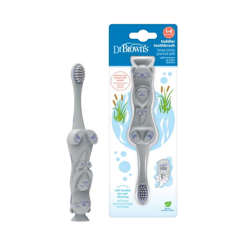 Dr. Brown's Baby & Toddler Training Toothbrush with Soft Bristles, Gray Otter, 1-4 Years, 1 Pack