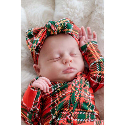 Christmas Knit Large Bow Headwrap in Plaid Tidings | Caden Lane