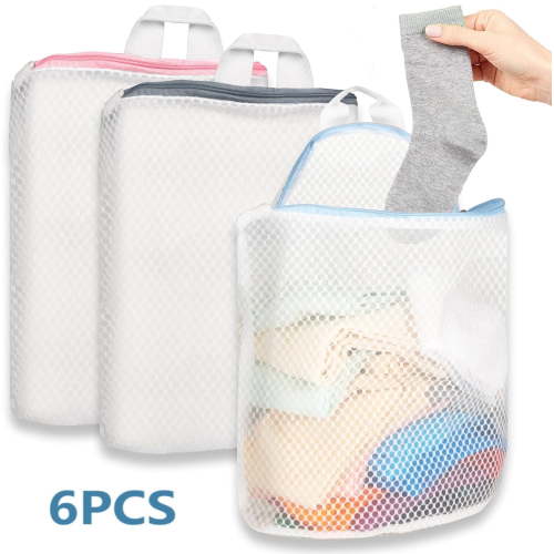 6 Pack Delicates Honeycomb Mesh Laundry Bag, Large Opening with Zipper and Handle, Mesh Wash Bags for Baby Products, Face Cleansing Pads,Socks, Fine Knitwear, 3 Color