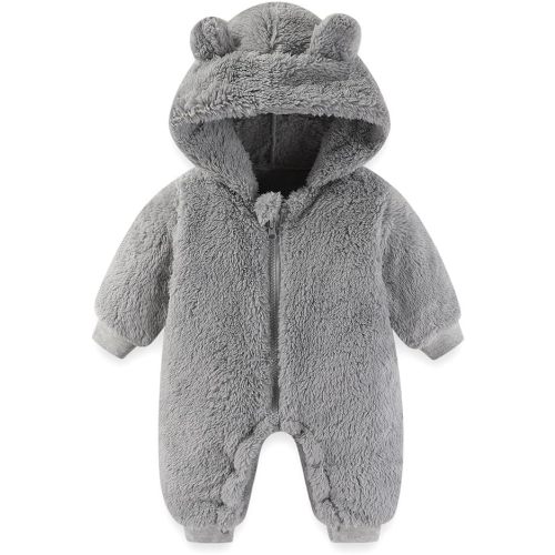 Newborn Baby Bear Outfit Suit Girls Boys Fleece Jumpsuit Romper Hooded Winter Snowsuit Clothes
