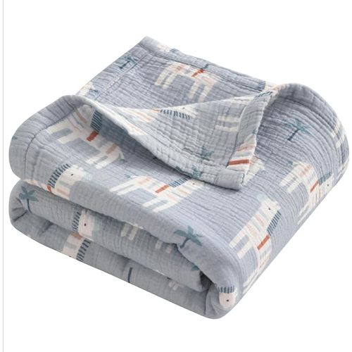 NTBAY Muslin Toddler Blanket, 4-Layer, 30x40 Soft and Breathable Receiving Blanket for Newborns and Infants, Crib Stroller Travel Use, Palm and Zebra