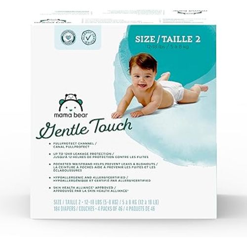 Amazon Brand - Mama Bear Gentle Touch Diapers, Size 2, 184 Count (4 packs of 46)