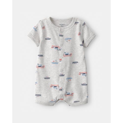 Baby Boy Boat Short-Sleeve Romper - Grey | Carter's