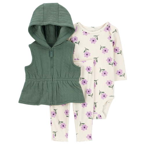 Carter's Child of Mine Baby and Toddler Girl Vest Outfit Set, 3-Piece, Sizes 0/3-24 Months