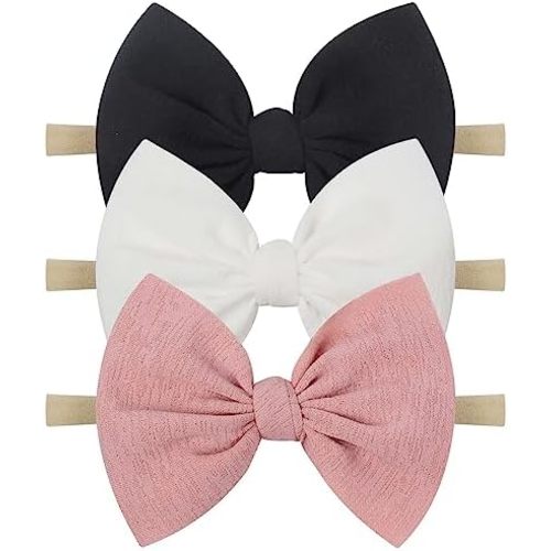 YanJie Baby Girls Nylon Headbands Newborn Bows Handmade Hair Bows Hairbands Hair Accessories for Newborn Infant Toddlers Kids (black white pink)