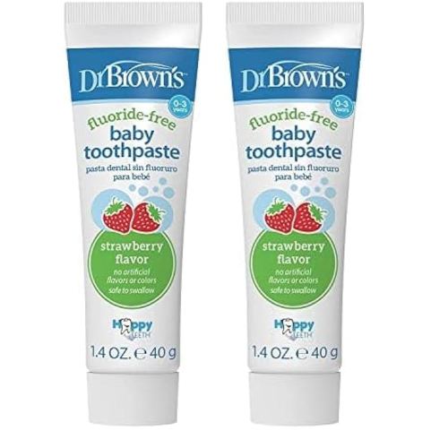 Dr. Brown's Fluoride-Free Baby Toothpaste, Infant & Toddler Oral Care, Strawberry, 2-Pack, 1.4oz/40g, 0-3 Years