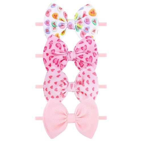 YanJie Hairband - Handmade Hair Bows for Baby Girls Newborn Infant Toddlers Kids (4.5bow Va 4pcs, Valentine's Day, Nylon, Polyester, One Size fits all, 4 Count Pack)