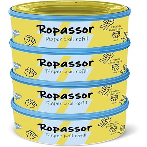 Diaper Pail Refill Bags for Munchkin Step Diaper PailGenie & Complete/Expressions (1120count) 4 Packs, 7-Layer Odor-Absorbing, Comes with One Disposable Diaper Poop Bags