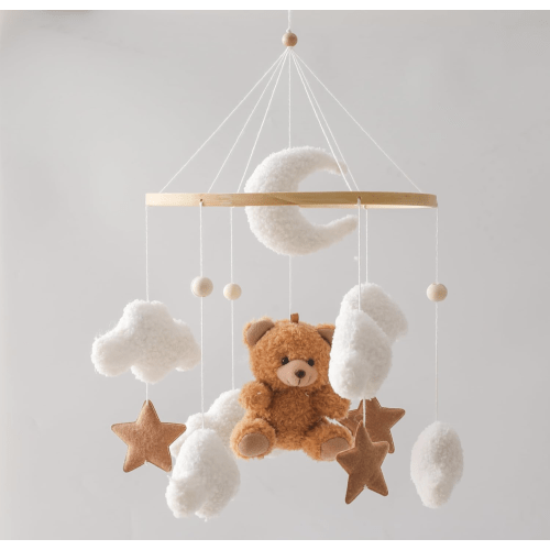 EERKEOD Baby Crib Mobile Bear Nursery Mobile for Boys Girls Teddy Velvet Mobile Nursery Decor for Infant Bedroom Hanging Baby Mobile for Bassinet Newborn Baby Gift（Brown Bear）