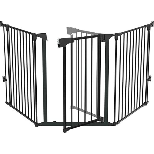 Bonnlo Baby Safety Gate, 74-Inch Configurable Walk-Through Fence for Toddler/Pet/Dog/Cat/Puppy, Adjustable Metal Barrier for Fireplace/Stairs/Doorways (25.39" W x 29.3" H Each Panel)