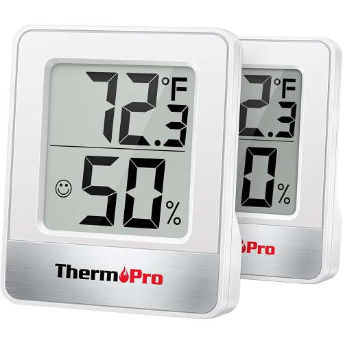 (2 pack) ThermoPro TP49 Mini Hygrometer Thermometer with Large Digital View Indoor Thermometer Humidity Gauge Monitor for Greenhouse Cellar