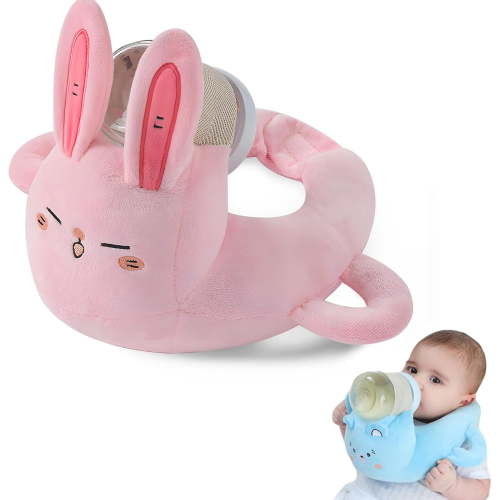 Baby Bottle Holder for Self Feeding, Hands Free Adjustable Bottle Support with Cute Animal Design Bottle Rack Holder for Baby