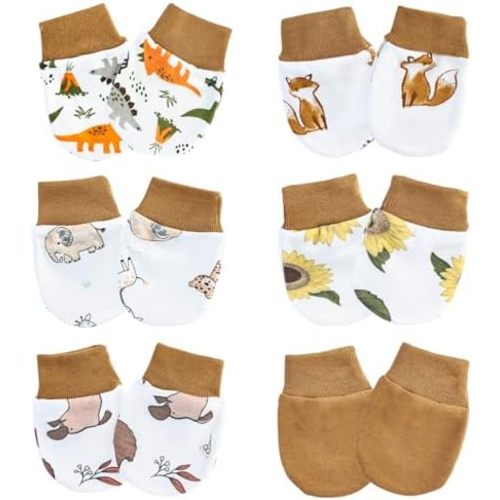 6 Pairs Baby Mittens for Newborn Essentials, No Scratch Newborn Mittens for Babies 0-6 Months, Hypoallergenic Cotton Baby Mitts for Infant Boys Girls Gifts New Born Must Haves