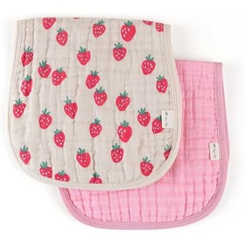 Itzy Ritzy Set of 2 Baby Burp Cloths – Ultra-Soft Absorbent Burping Cloths for Babies - Made of 100% Cotton Muslin and Generously Sized with Trendy Coordinating Prints – Machine Washable (Strawberry)