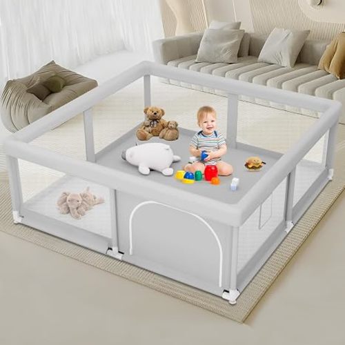 65×50 Inches Baby Playpen, Playpen for Babies and Toddlers, Baby Play Yards Indoor & Outdoor, Sturdy Safety Play Pen with Soft Breathable Mesh, Toddlers Activity Center with Anti-Slip Base