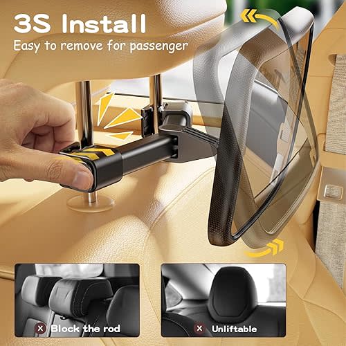 TAZENI Baby Car Mirror for Baby, Stays Stable Hook Clip (No Strap), Baby Mirror for Car Seat Mirror Rear Facing, Easy Install, Back Seat Mirrors for Car, ShatterProof & Crash Tested Baby Shower Gifts