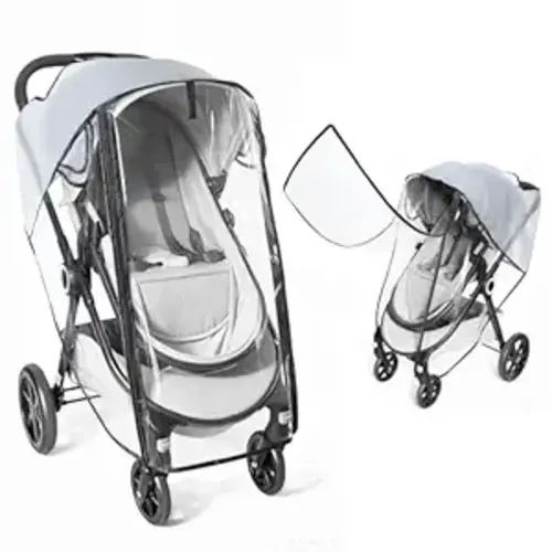 Clear Stroller Rain Cover, Universal Stroller Accessories, Waterproof Travel Weather Shield with Breathable Ventilation and Easy Access, Thick EVA & PVC Protect from Wind, Dust and Snow