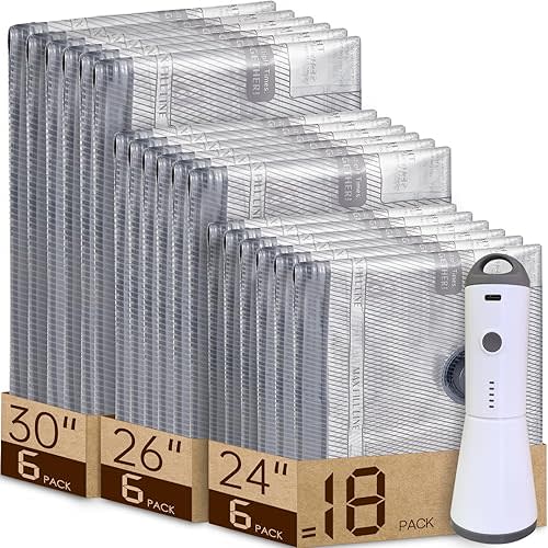 Vacuum Storage Bags for Travel with Rechargeable air Pump, 18 Pack Carry-on Size Compression Packing for Luggage and Suitcase, Space Saver Bags for Clothes and Clothing Travel