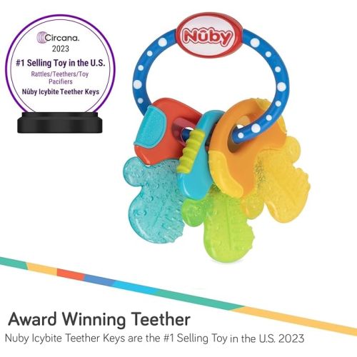 Nuby Ice Gel Teether Keys - Silicone Soothing Baby Teether Toys for Infants - Gentle for Sore Gums Colorful and Fun Toys - Safe and Durable Infant Baby Teething Toy - Blue