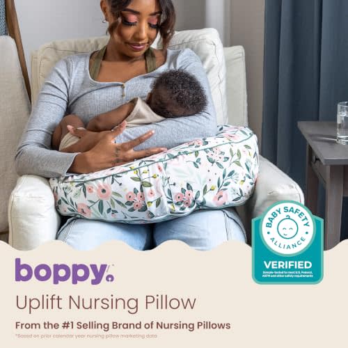 Boppy Uplift Nursing Pillow, Inclined Feeding Support for Reflux Symptoms | Wedge Bottle & Breastfeeding Pillow, Reduce Spit-Up, Reflux Symptoms, Baby Safety Alliance Verified - Pink Garden Flowers