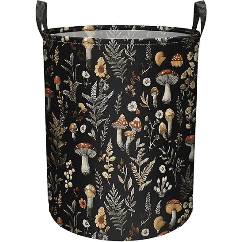 Mushroom Laundry Hamper Basket, Large Canvas Collapsible Organizer Storage Basket for Nursery,Office,Toy Organizer,Home,Decor - 19.7" X 15.7 "