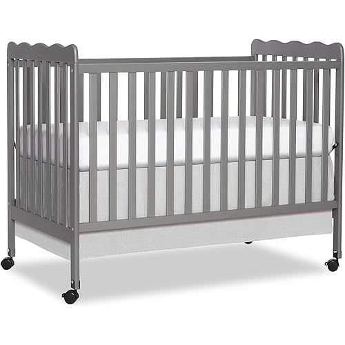 Dream On Me Carson Classic 3-in-1 Convertible Crib in Steel Grey, Made of Sustainable Pinewood, Non-Toxic Finish, Comes with Locking Wheels, Wooden Nursery Furniture