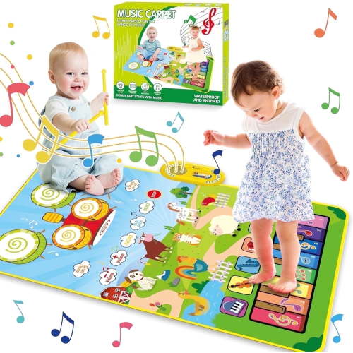 Faburo Baby Toys for 1 Year Old Boys Girls, 3 in 1 Musical Toys Toddler Piano & Drum Mat, Toys for Ages 1-5 ,Green