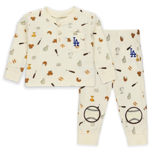 Los Angeles Dodgers WEAR by Erin Andrews Newborn Two-Piece Waffle-Knit Sleep Set - Cream