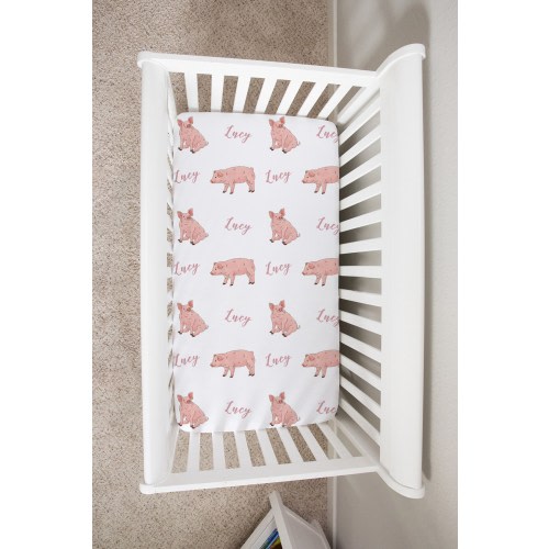 Custom Crib Sheet, Pig Baby Changing Table Cover, Personalized Boy Girl Baby Bedding Sheet, Farm Animal Newborn Baby Shower Gift