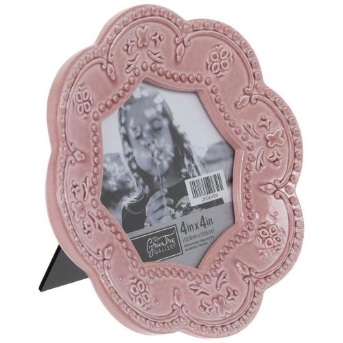 Pink Floral Beaded Picture Frame - 4" x 4"
