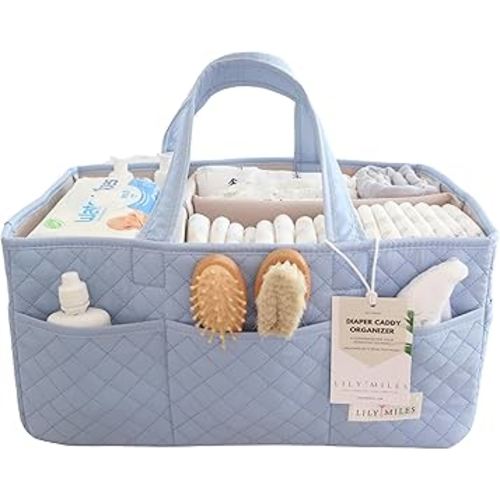 Lily Miles Baby Diaper Caddy Organizer, Quilted Nursery Storage Organizer for Newborn Essentials and Diaper Changing Station, Gift for Baby Shower and Registry Must-Have (Baby Breeze)