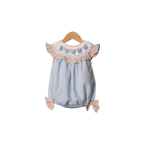 Smocked Mouse Blue Seersucker Bow Bubble