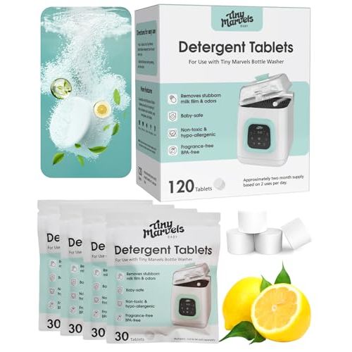 120PCS Bottle Washer Tablets Compatible with Baby Brezza, Momcozy ,Grownsy & All Brands, Detergent Tablets for Bottle Washers, Detergent Cleaning Tablets for Baby Bottles, Deep Cleans Milk Residue
