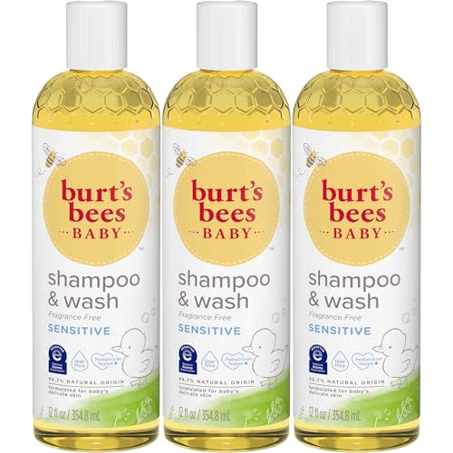 Burt's Bees Baby Shampoo & Wash, Fragrance Free & Tear Free Baby Soap - 12 Ounce Bottle, Pack of 3