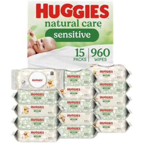 Huggies Natural Care Sensitive Baby Wipes, Unscented, 15 Packs, 960 Wipes