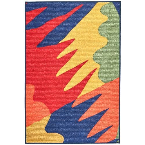 Dash & Albert x Kit Kemp Graphic Multi Machine Washable Rug, 6 X 9 Feet, Multi Geometric Pattern