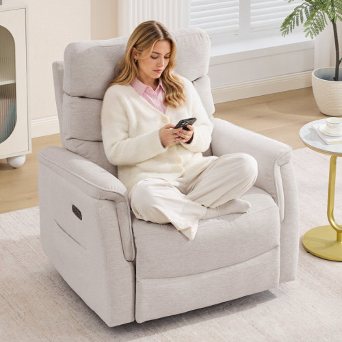 Latitude Run® 36''W Modern Oversized Chenille Power Recliner With Swivel And Glider Rocker For Nursery With Curved Arms | Wayfair
