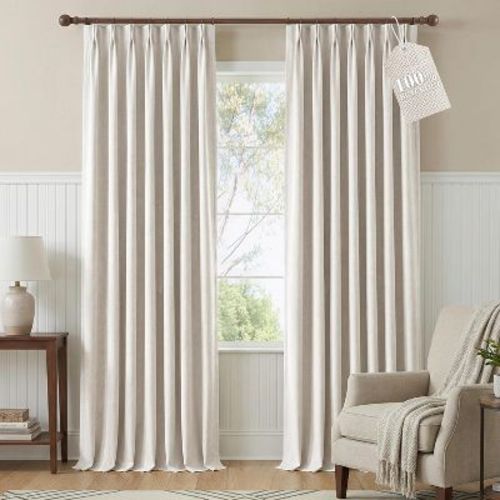 NICETOWN Natural Linen Blend Curtains 40"W x 96"L for Nursery, Noise Reducing Window Treatments with Pinch Pleat, Pack of 2